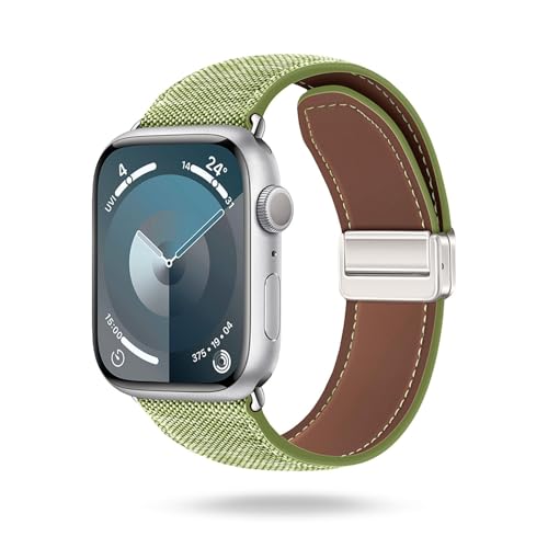 ONEFLOW Denim Loop kompatibel mit Apple Watch 10 (42mm) Armband aus Jeans Stoff, Ersatzarmband in Demin Design, Textil iWatch Armbänder Damen Herren Ersatz Watch Band Magnetisch, Grün von ONEFLOW