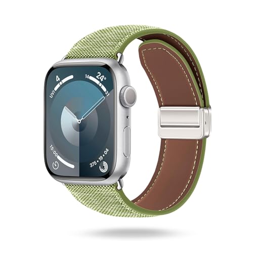 ONEFLOW Denim Loop kompatibel mit Apple Watch 8 (45mm) Armband aus Jeans Stoff, Ersatzarmband in Demin Design, Textil iWatch Armbänder Damen Herren Ersatz Watch Band Magnetisch, Grün von ONEFLOW