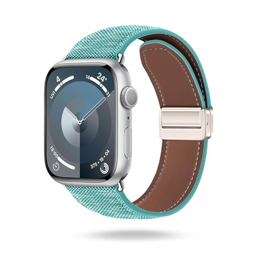 ONEFLOW Denim Loop kompatibel mit Apple Watch 4 (40mm) Armband aus Jeans Stoff, Ersatzarmband in Demin Design, Textil iWatch Armbänder Damen Herren Ersatz Watch Band Magnetisch, Eisblau von ONEFLOW