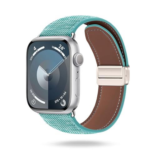 ONEFLOW Denim Loop kompatibel mit Apple Watch 8 (41mm) Armband aus Jeans Stoff, Ersatzarmband in Demin Design, Textil iWatch Armbänder Damen Herren Ersatz Watch Band Magnetisch, Eisblau von ONEFLOW