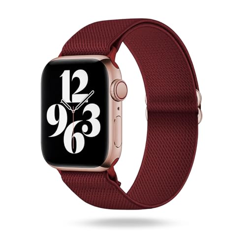 ONEFLOW Flex Loop Kompatibel mit Apple Watch 6 (44mm) Armband Elastisch, Textil Stoff iWatch Armbänder Damen Herren Sport, Sportarmband Nylon Ersatz Watch Band Flexibel, Weinrot von ONEFLOW