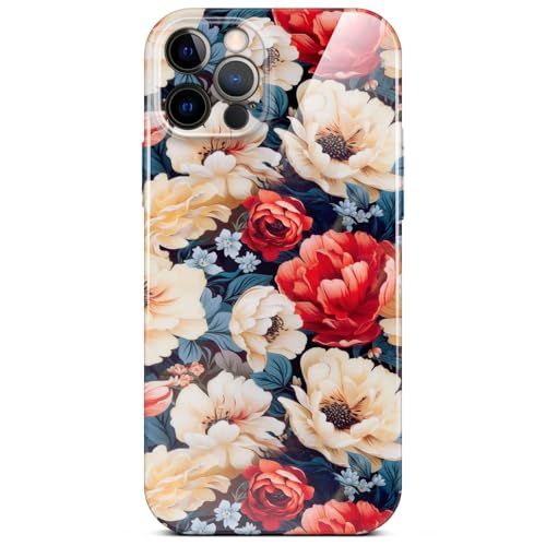 ONEFLOW Flower Cover für Apple iPhone 12 Pro Hülle in Floral Optik, Blumen Designer Case Handy Schutzhülle mit Kameraschutz, Hardcase dünne Handyhülle Blumenmuster, Rosen Rot Weiß von ONEFLOW