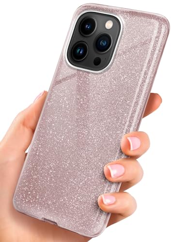 ONEFLOW Glitter Case kompatibel mit Apple iPhone 15 Pro Hülle Glitzer Stoßfest, Silikon Schutzhülle dünn, Handyhülle Diamant Strass, Glitzerhülle mit Bling Sparkle - Roségold von ONEFLOW