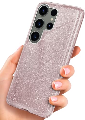 ONEFLOW Glitter Case kompatibel mit Samsung Galaxy S23 Ultra Hülle Glitzer Stoßfest, Silikon Schutzhülle dünn, Handyhülle Diamant Strass, Glitzerhülle mit Bling Sparkle - Roségold von ONEFLOW