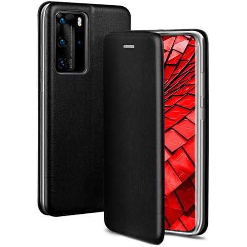 ONEFLOW Handyhülle kompatibel mit Huawei P40 Pro / P40 Pro Plus - Hülle klappbar, Handytasche mit Kartenfach, Flip Case Call Funktion, Leder Optik Klapphülle mit Silikon Bumper, Schwarz von ONEFLOW