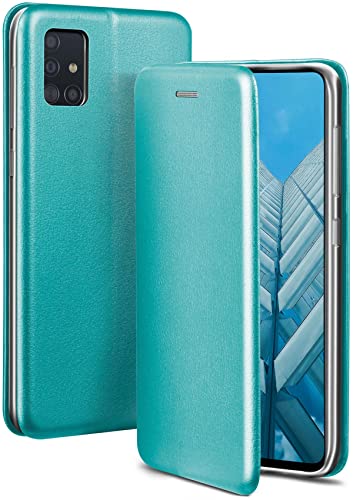 ONEFLOW Handyhülle kompatibel mit Samsung Galaxy A51 - Hülle klappbar, Handytasche mit Kartenfach, Flip Case Call Funktion, Leder Optik Klapphülle mit Silikon Bumper, Mint Blau von ONEFLOW