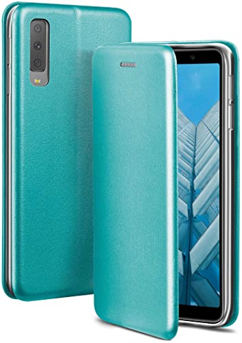 ONEFLOW Handyhülle kompatibel mit Samsung Galaxy A7 (2018) - Hülle klappbar, Handytasche mit Kartenfach, Flip Case Call Funktion, Leder Optik Klapphülle mit Silikon Bumper, Mint Blau von ONEFLOW
