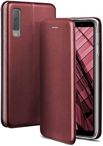 ONEFLOW Handyhülle kompatibel mit Samsung Galaxy A7 (2018) - Hülle klappbar, Handytasche mit Kartenfach, Flip Case Call Funktion, Leder Optik Klapphülle mit Silikon Bumper, Weinrot von ONEFLOW