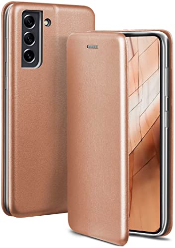 ONEFLOW Handyhülle kompatibel mit Samsung Galaxy S21 FE 5G - Hülle klappbar, Handytasche mit Kartenfach, Flip Case Call Funktion, Leder Optik Klapphülle mit Silikon Bumper, Rosegold von ONEFLOW