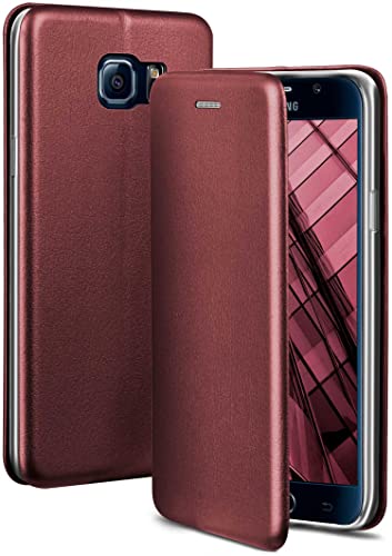 ONEFLOW Handyhülle kompatibel mit Samsung Galaxy S6 - Hülle klappbar, Handytasche mit Kartenfach, Flip Case Call Funktion, Leder Optik Klapphülle mit Silikon Bumper, Weinrot von ONEFLOW