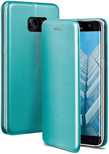 ONEFLOW Handyhülle kompatibel mit Samsung Galaxy S7 Edge - Hülle klappbar, Handytasche mit Kartenfach, Flip Case Call Funktion, Leder Optik Klapphülle mit Silikon Bumper, Mint Blau von ONEFLOW