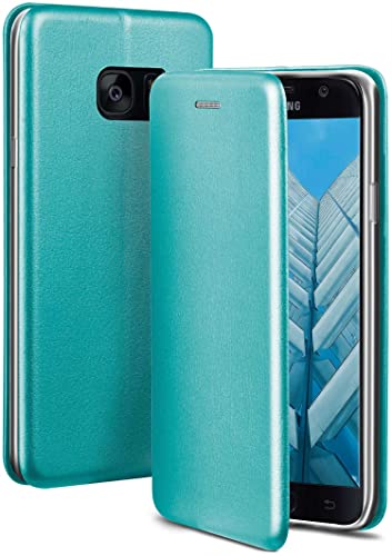 ONEFLOW Handyhülle kompatibel mit Samsung Galaxy S7 - Hülle klappbar, Handytasche mit Kartenfach, Flip Case Call Funktion, Leder Optik Klapphülle mit Silikon Bumper, Mint Blau von ONEFLOW