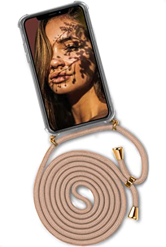 ONEFLOW Handykette 'Twist Case' Kompatibel mit Apple iPhone 11 - Hülle mit Band abnehmbar Smartphone Necklace, Silikon Handyhülle zum Umhängen Kette wechselbar - Gold Beige von ONEFLOW