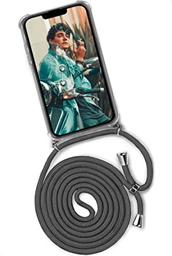 ONEFLOW Handykette 'Twist Case' Kompatibel mit Apple iPhone 13 Mini - Hülle mit Band abnehmbar Smartphone Necklace, Silikon Handyhülle zum Umhängen Kette wechselbar - Dunkelgrau von ONEFLOW