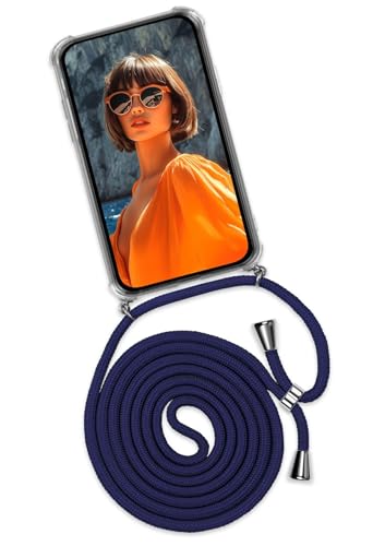 ONEFLOW Twist Case – Handyhülle mit Band für iPhone 13 Pro Max - Handykette zum Umhängen, Hülle mit Kette abnehmbar, Handy Umhängeband, Schutzhülle und Kordel – Blau Silber von ONEFLOW