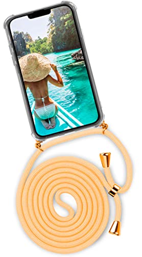 ONEFLOW Handykette 'Twist Case' Kompatibel mit Apple iPhone 14 Plus - Hülle mit Band abnehmbar Smartphone Necklace, Silikon Handyhülle zum Umhängen Kette wechselbar - Gold Gelb von ONEFLOW