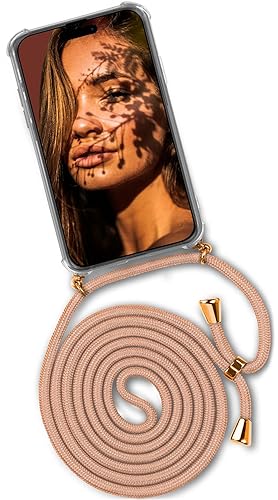 ONEFLOW Handykette 'Twist Case' Kompatibel mit Apple iPhone 15 - Hülle mit Band abnehmbar Smartphone Necklace, Silikon Handyhülle zum Umhängen Kette wechselbar - Gold Beige von ONEFLOW