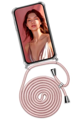 ONEFLOW Handykette 'Twist Case' Kompatibel mit Apple iPhone 15 - Hülle mit Band abnehmbar Smartphone Necklace, Silikon Handyhülle zum Umhängen Kette wechselbar - Rosegold von ONEFLOW