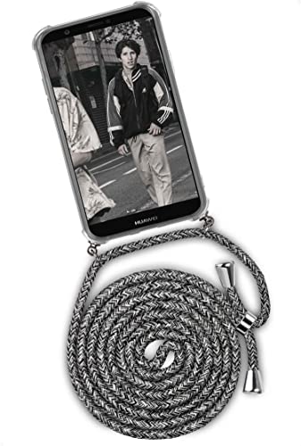 ONEFLOW Handykette 'Twist Case' Kompatibel mit Huawei P smart (2017) - Hülle mit Band abnehmbar Smartphone Necklace, Silikon Handyhülle zum Umhängen Kette wechselbar - Grau Weiß von ONEFLOW