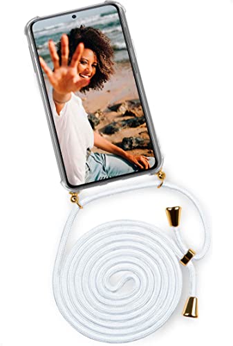 ONEFLOW Handykette 'Twist Case' Kompatibel mit Samsung Galaxy S21 Plus - Hülle mit Band abnehmbar Smartphone Necklace, Silikon Handyhülle zum Umhängen Kette wechselbar - Weiß Gold von ONEFLOW