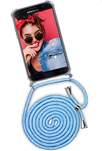 ONEFLOW Handykette 'Twist Case' Kompatibel mit Samsung Galaxy S7 - Hülle mit Band abnehmbar Smartphone Necklace, Silikon Handyhülle zum Umhängen Kette wechselbar - Hellblau Jeans von ONEFLOW