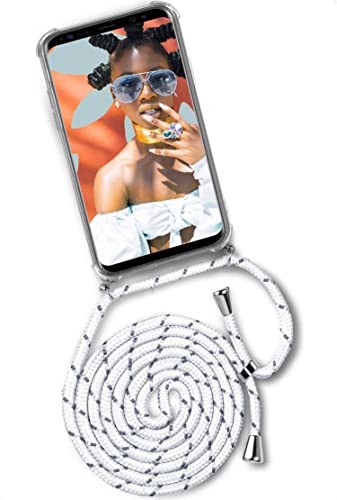 ONEFLOW Handykette 'Twist Case' Kompatibel mit Samsung Galaxy S9 Plus - Hülle mit Band abnehmbar Smartphone Necklace, Silikon Handyhülle zum Umhängen Kette wechselbar - Weiß Silber von ONEFLOW