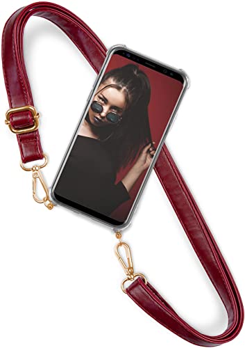 ONEFLOW Handykette 'Twist Strap' kompatibel mit Samsung Galaxy S23 Plus Hülle zum Umhängen transparent, Handyhülle mit Band Vegan Leder, Silikon Schutzhülle Kette abnehmbar - Rot von ONEFLOW