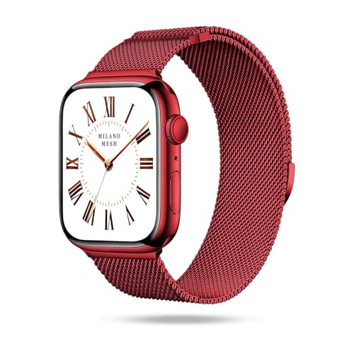 ONEFLOW Milano Mesh kompatibel mit Apple Watch 1 (38mm) Milanaise Armband, Metallarmband elegant Milanese Loop Edelstahl Band Magnetisch, iWatch Armbänder Metall Damen, Siena Red von ONEFLOW