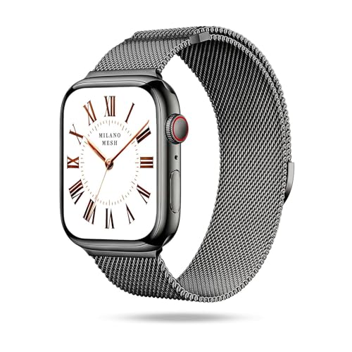 ONEFLOW Milano Mesh kompatibel mit Apple Watch 4 (40mm) Milanaise Armband, Metallarmband elegant Milanese Loop Edelstahl Band Magnetisch, iWatch Armbänder Metall Damen, Roma Grafite von ONEFLOW