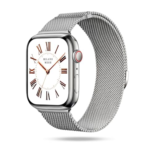 ONEFLOW Milano Mesh kompatibel mit Apple Watch 4 (44mm) Milanaise Armband, Metallarmband elegant Milanese Loop Edelstahl Band Magnetisch, iWatch Armbänder Metall Damen, Venezia Silver von ONEFLOW