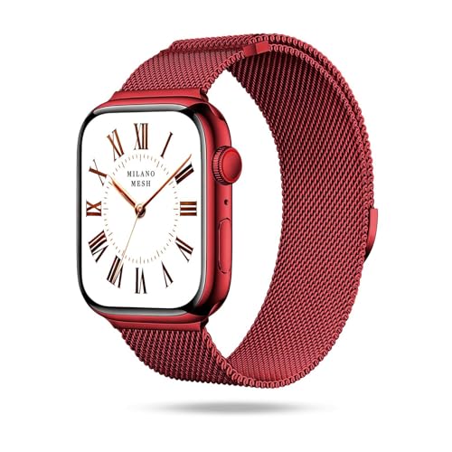 ONEFLOW Milano Mesh kompatibel mit Apple Watch 7 (45mm) Milanaise Armband, Metallarmband elegant Milanese Loop Edelstahl Band Magnetisch, iWatch Armbänder Metall Damen, Siena Red von ONEFLOW