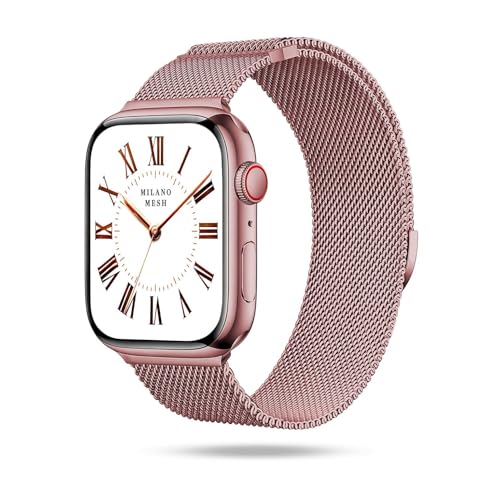 ONEFLOW Milano Mesh kompatibel mit Apple Watch 8 (45mm) Milanaise Armband, Metallarmband elegant Milanese Loop Edelstahl Band Magnetisch, iWatch Armbänder Metall Damen, Toscana Rosa von ONEFLOW