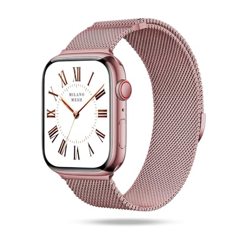ONEFLOW Milano Mesh kompatibel mit Apple Watch SE 1 (44mm) Milanaise Armband, Metallarmband elegant Milanese Loop Edelstahl Band Magnetisch, iWatch Armbänder Metall Damen, Toscana Rosa von ONEFLOW