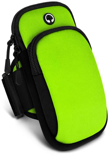 ONEFLOW Premium Sportarmband Handy Armband zum Joggen kompatibel mit Samsung Galaxy S23 Ultra | Lauftasche Smartphone Armtasche weich, 2 Fächer - Sport Handyhalterung Arm, Grün von ONEFLOW