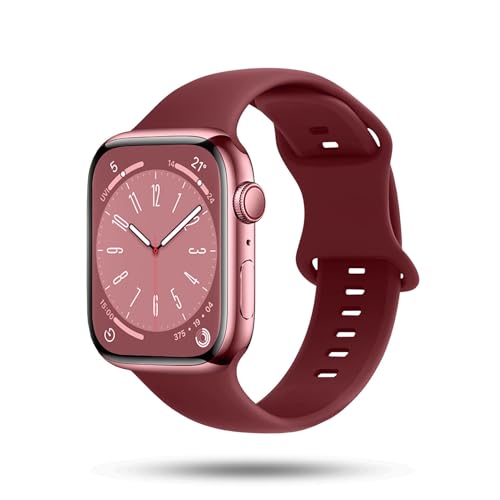 ONEFLOW Soft Band kompatibel mit Apple Watch 7 (41mm) Armband Sport Outdoor, Sportarmband Damen Herren, iWatch Armbänder Silikon weich, Ersatzarmband flexibel Silikonarmband, Weinrot von ONEFLOW
