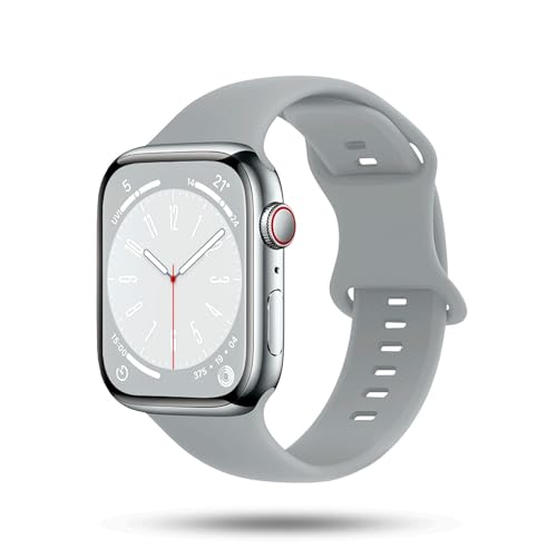 ONEFLOW Soft Band kompatibel mit Apple Watch SE 1 (44mm) Armband Sport Outdoor, Sportarmband Damen Herren, iWatch Armbänder Silikon weich, Ersatzarmband flexibel Silikonarmband, Hellgrau von ONEFLOW