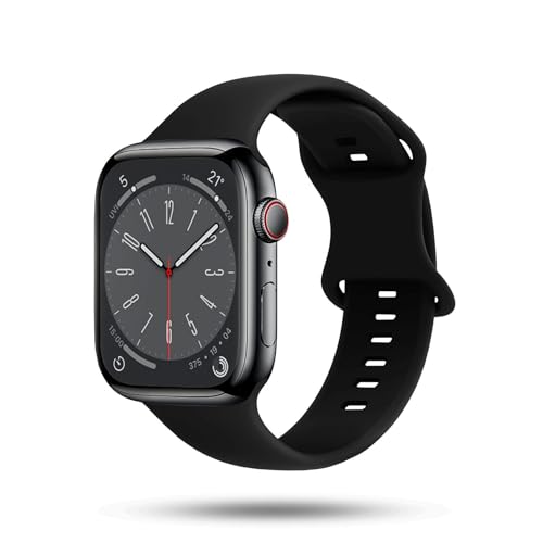 ONEFLOW Soft Band kompatibel mit Apple Watch SE 2 (44mm) Armband Sport Outdoor, Sportarmband Damen Herren, iWatch Armbänder Silikon weich, Ersatzarmband flexibel Silikonarmband, Schwarz von ONEFLOW