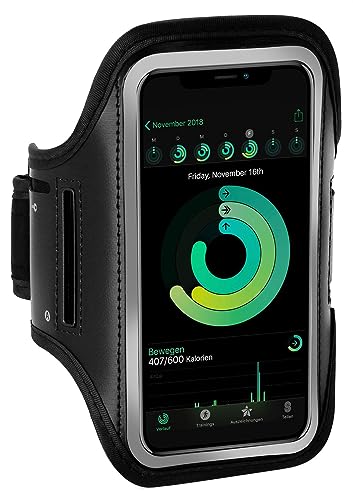 ONEFLOW Sportarmband Handy kompatibel mit Apple iPhone 15 Plus Armtasche Fitness Armband Sport Laufarmband Outdoor Handyhülle Joggen Arm Halterung Smartphone Handytasche, Schwarz von ONEFLOW