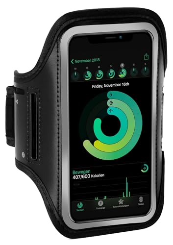 ONEFLOW Sportarmband Handy kompatibel mit Apple iPhone X/iPhone XS Armtasche Fitness Armband Sport Laufarmband Outdoor Handyhülle Joggen Arm Halterung Smartphone Handytasche, Schwarz von ONEFLOW