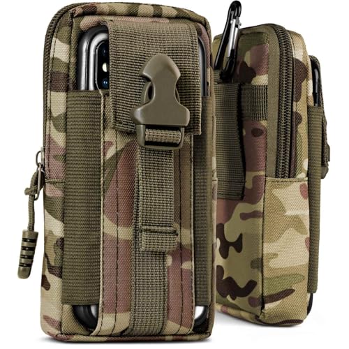 ONEFLOW Survival Case für iPhone 16e Handy Gürteltasche aus Nylon mit Karabiner, Taktische EDC Tasche mit Gürtel Halterung, Handyhülle Outdoor Handytasche, Camo Grün von ONEFLOW