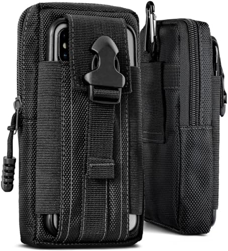 ONEFLOW Survival Case kompatibel mit CAT S42 – Handy Gürteltasche aus Nylon mit Karabiner, Taktische EDC Tasche mit Gürtel Halterung, Outdoor Handyhülle – Schwarz von ONEFLOW