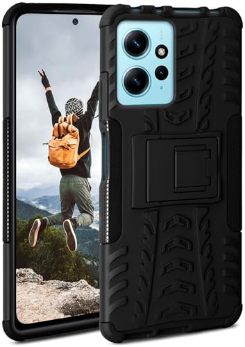 ONEFLOW Tank Case kompatibel mit Xiaomi Redmi Note 12 (4G) - Hülle Outdoor stoßfest, Handyhülle mit Ständer, Kamera- und Bildschirmschutz, Handy Hardcase Panzerhülle, Obsidian - Schwarz von ONEFLOW