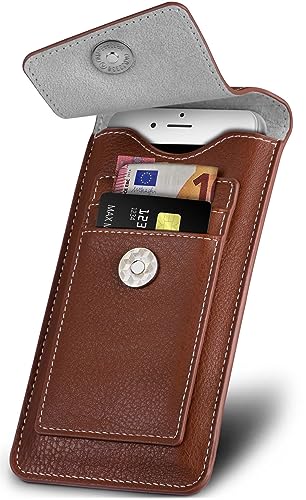 ONEFLOW Zeal Case kompatibel mit Apple iPhone 15 Pro Hülle mit Kartenfach 360 Grad Rundum-Schutz Gürteltasche, Vegan Leder Sleeve Handyhülle Gürtel-Clip Halterung - Braun von ONEFLOW