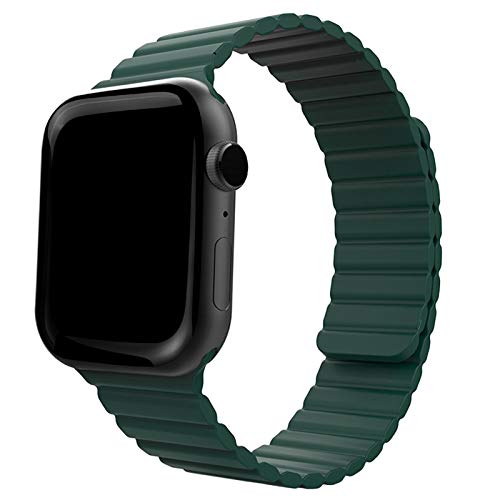 ONELANKS Magnetische Uhrenarmbänder aus Silikon für Apple Watch, 42 mm, 44 mm, 45 mm, verstellbares Schlaufenarmband mit starkem Magnetverschluss für iWatch Ultra Series 8 7 6 5 4 3 2 1 SE, Grün von ONELANKS