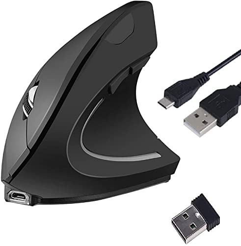 ONELY Vertikale Maus, kabellos, ergonomisch, wiederaufladbar, optische Maus, 2,4 G, hohe Präzision, verstellbar, 800/12001600 DPI, 5 Tasten für PC/Laptop/Mac von ONELY
