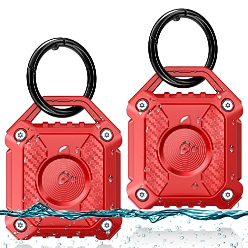 ONEONTA 2er Pack Airtag Anhänger - Airtag Schlüsselanhänger - Airtag Hülle Wasserdicht - Air Tages Anhänger für Apple - Airtag Halter Hund, Robust TPU, Rot von ONEONTA