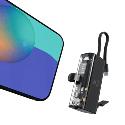 ONES Power Bank, 5000mAh Powerbank Klein Portable Ladegerät Externe Handyakkus with LED Display, Kompatibel mit iPhone 16 15 14 13 12 11 Samsung und mehr, Lighting-Stecker & USB-C-Kabel, Schwarz von ONES