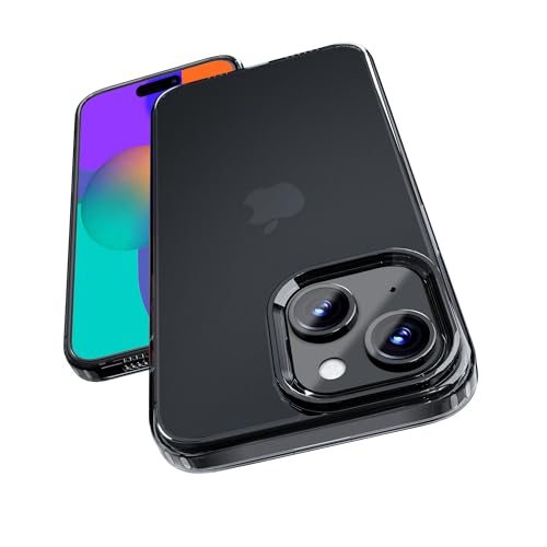 ONES Translucent Hybrid Hülle für iPhone 15 Plus, Kombination aus weichem Silikonrand und hartem mattschwarzem PC-Panel, bruchsichere Airbags nach MIL-Standard, Matte Clear, Anti-Yellowing von ONES