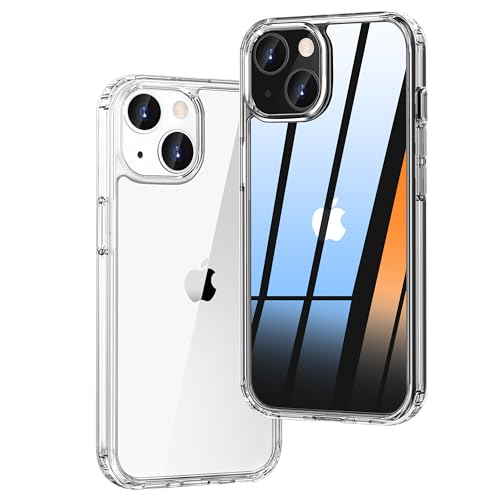ONES iPhone 13 HD Durchsichtig Dünn Hart Hülle『Stoßfest Airbag Militärstandard』『Erhöhte Kanten Schutz Kamera Bildschirm』[Anti-Gelb] [rutschfest], PC + TPU Hybrid Silikonhülle für Apple 6,1 Zoll von ONES