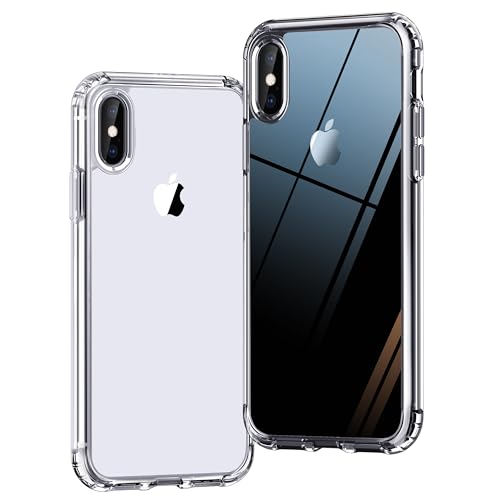 ONES iPhone XS/X HD Durchsichtig Dünn Hart Hülle『Stoßfest Airbag Militärstandard』『Erhöhte Kanten Schutz Kamera Bildschirm』[Anti-Gelb] [rutschfest], PC + TPU Hybrid Silikonhülle für Apple 5,8 Zoll von ONES